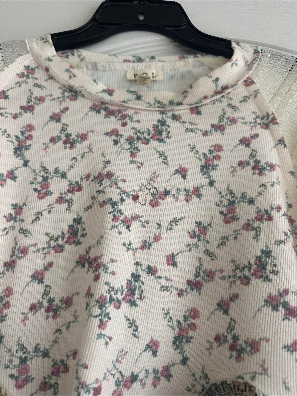 POL Cream Floral Ruffle Scoopneck Sweater with Pink and Sage Accents - Picture 4 of 9
